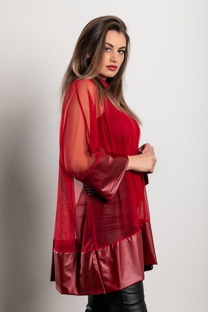 Transparent tunic with artificial leather
