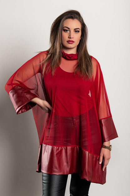 Transparent tunic with artificial leather