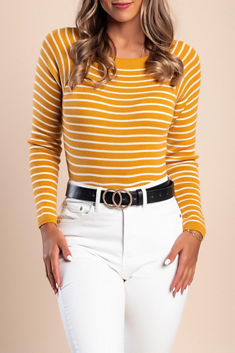 Top de malha com estampado às riscas