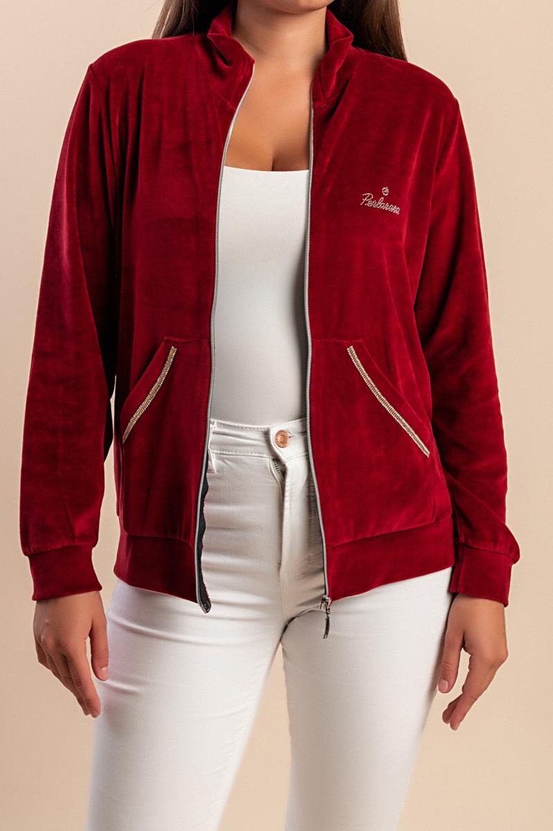 Baumwolljacke mit Reißverschluss in Samtoptik