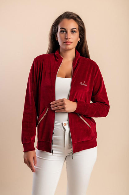 Baumwolljacke mit Reißverschluss in Samtoptik
