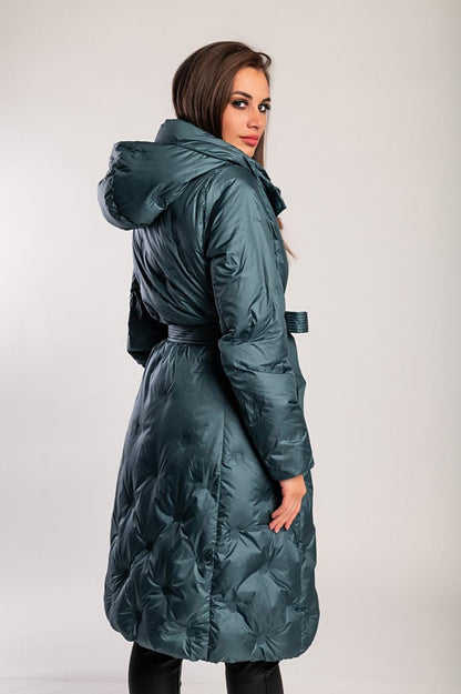 Lange Steppjacke mit Kapuze