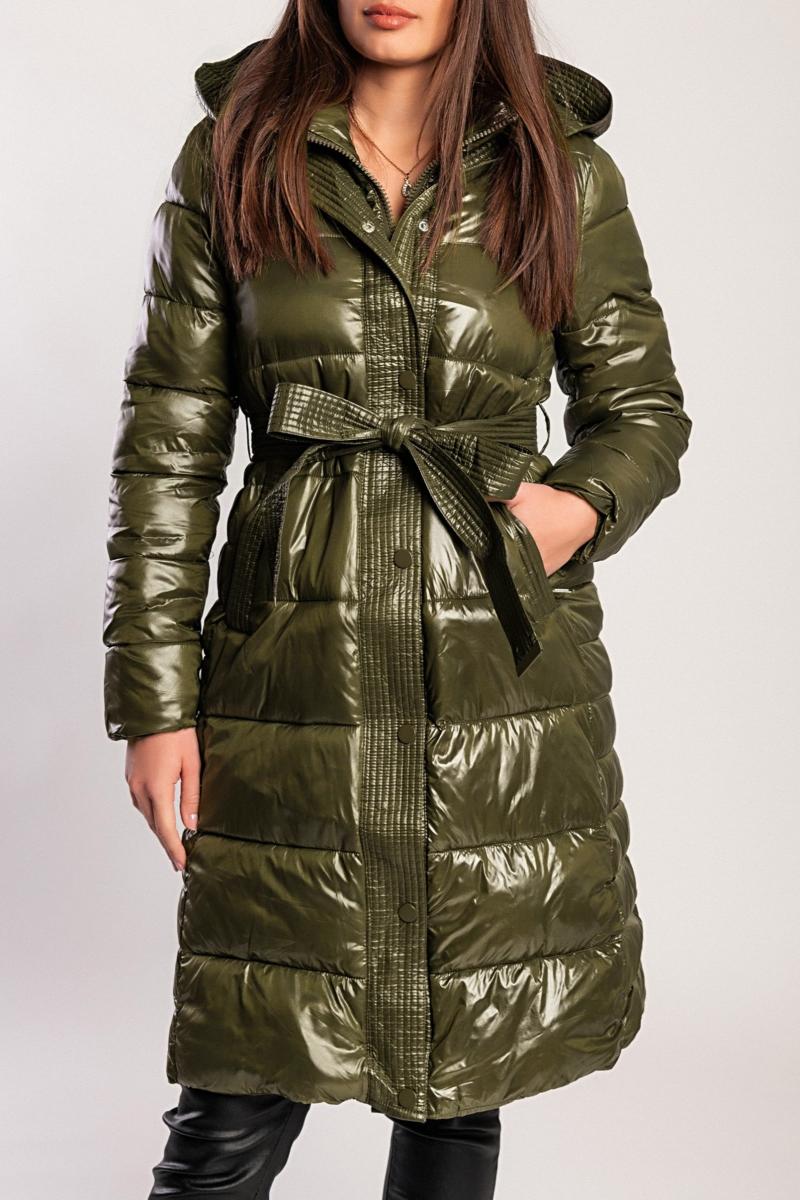 Lange Steppjacke mit Kapuze