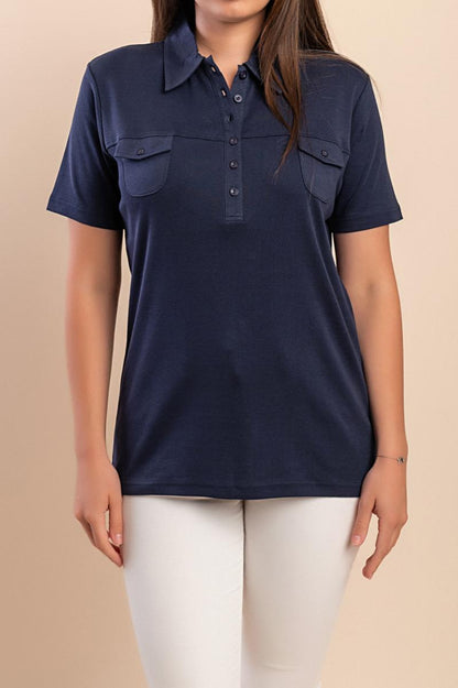 Baumwoll-T-Shirt mit Kragen und Taschen