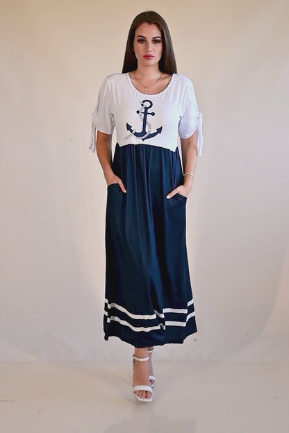Rochie midi cu imprimeu ancoră