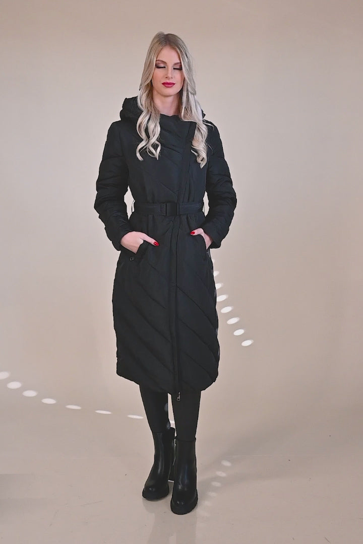 ジャケット・アウター Liora Long Quilted Down Coat black / M Amazon.com: ELORA Women's Warm Winter Heavyweight Quilted 40' inch