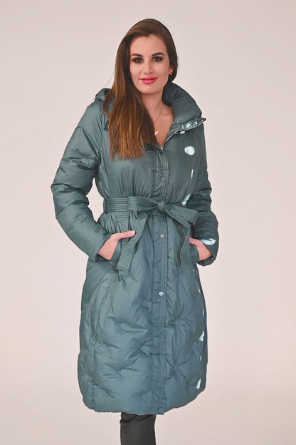 Lange Steppjacke mit Kapuze