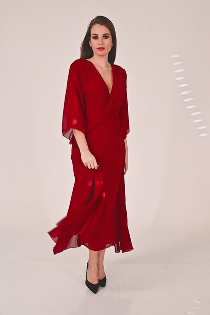 Long dress with V-neck