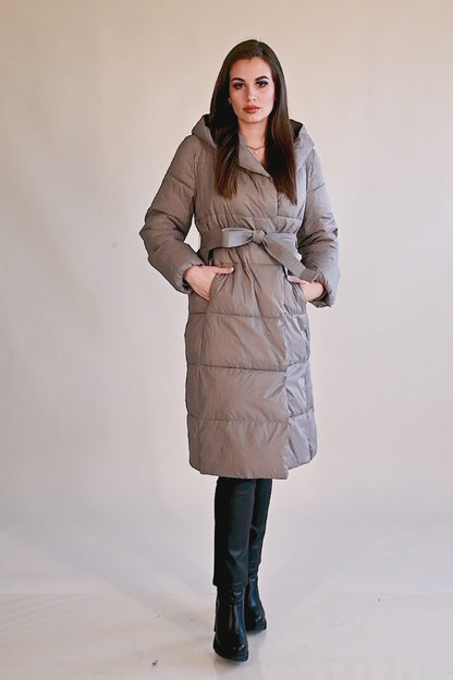 Long padded jacket with hood
