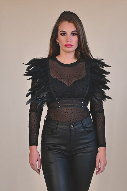 Sutiã com tiras elásticas e plumas, ART2139